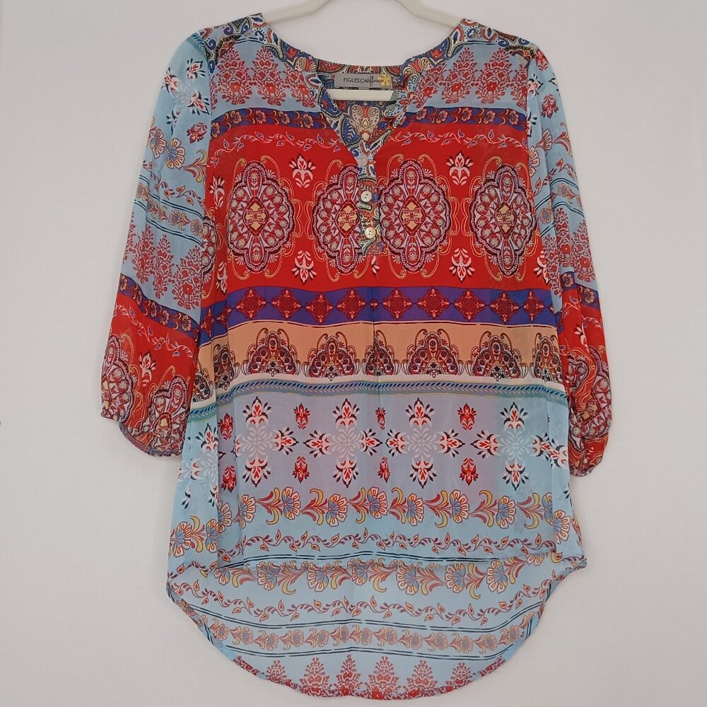 Women Figueroa & Flower Sheer Boho/hippie w/ red matching cami Size Petite Large